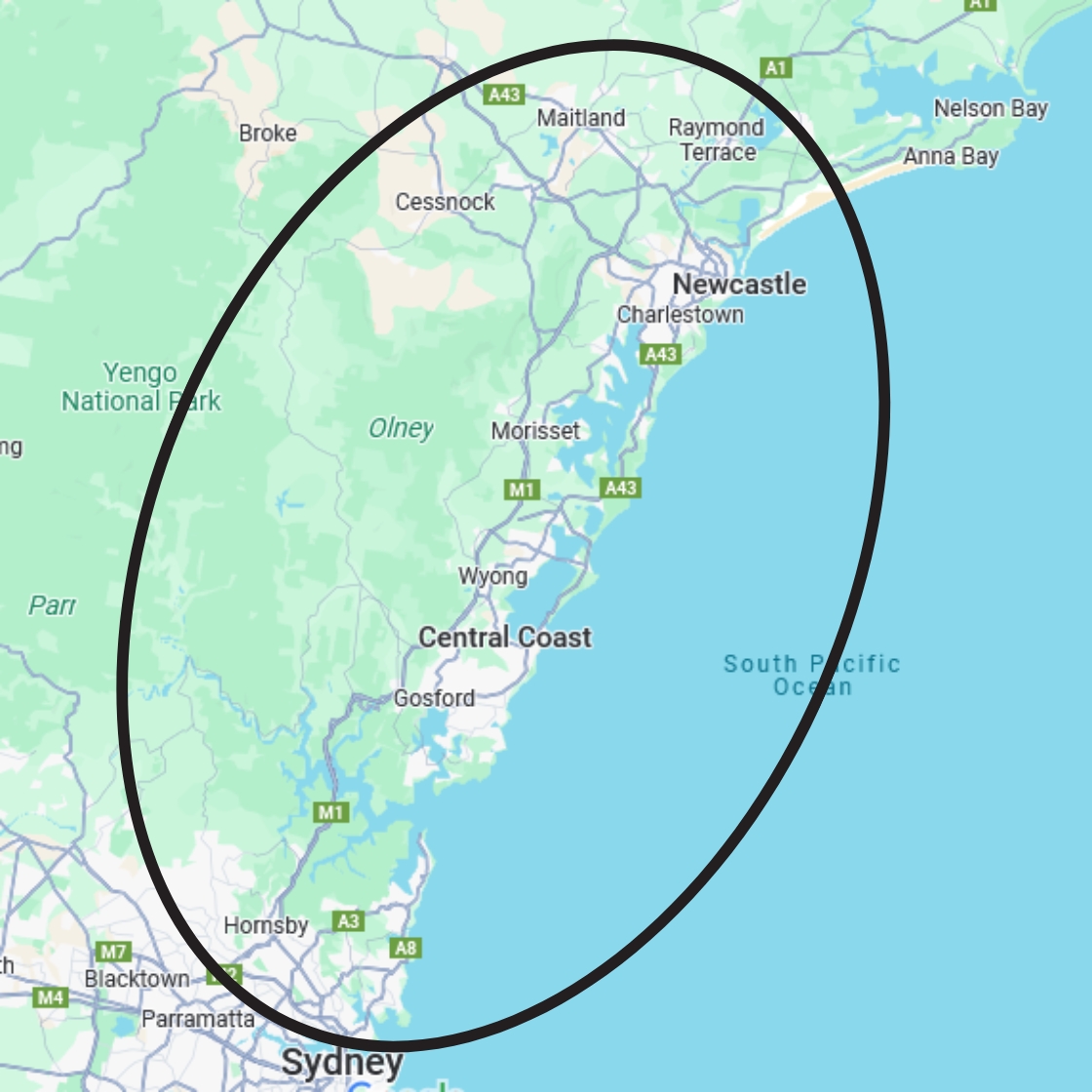 AusWide Accounting Service Area Central Coast NSW Map